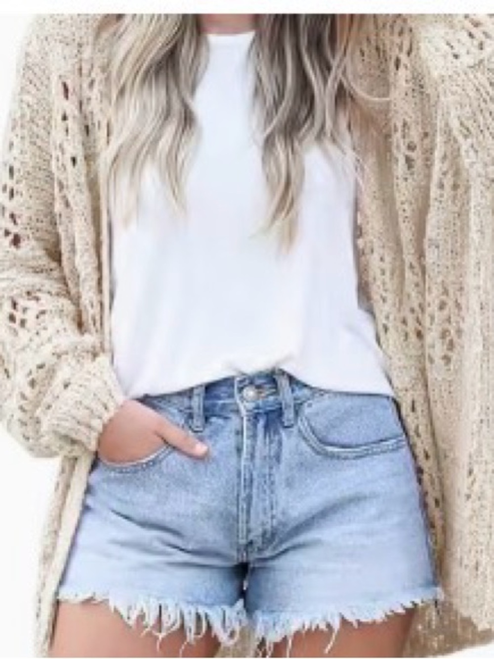 Open Stitch Cream Women's Cardigan Sweater